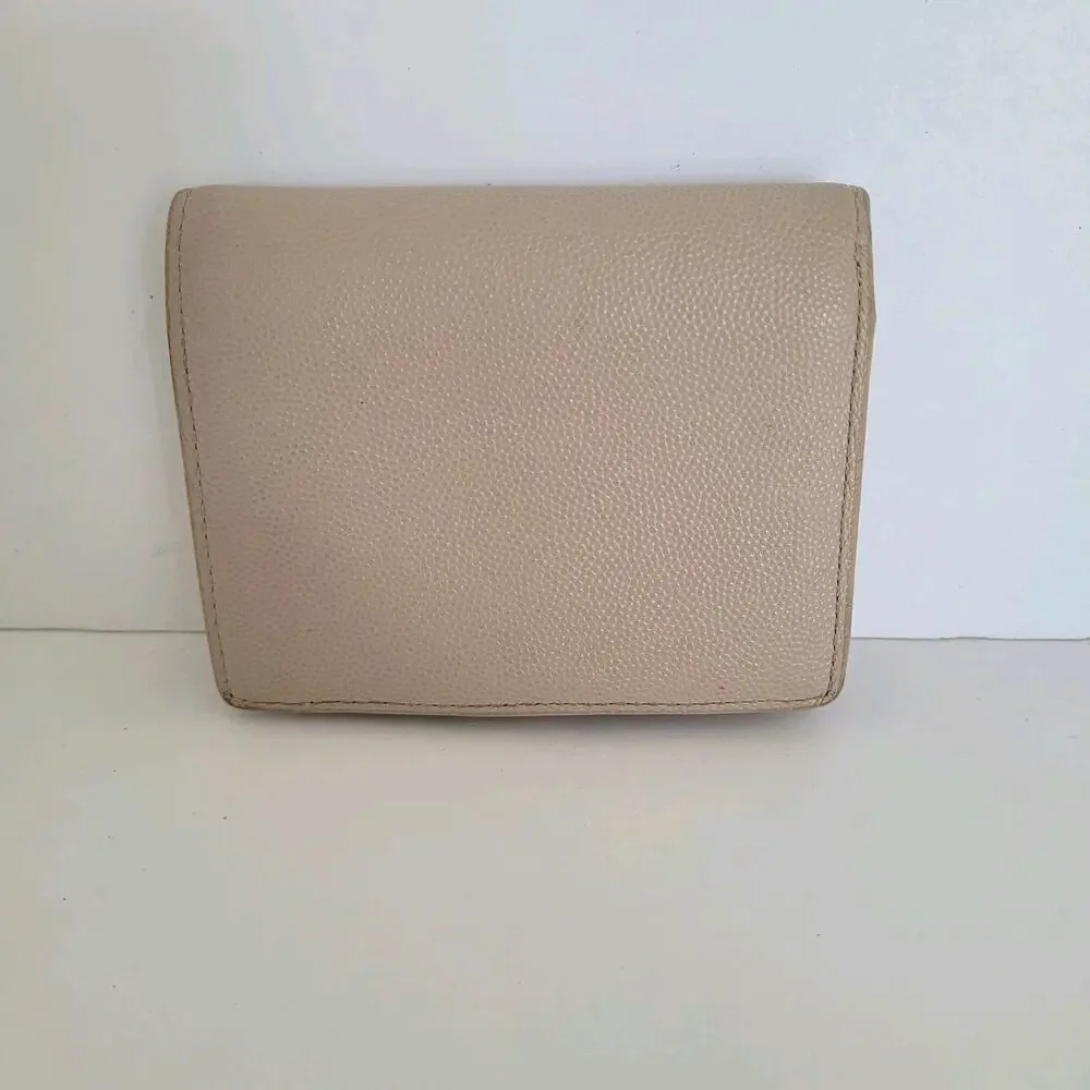 Furla Belvedere Italian Bifold Wallet Small Geniue Leather Tan Beige Logo Compac